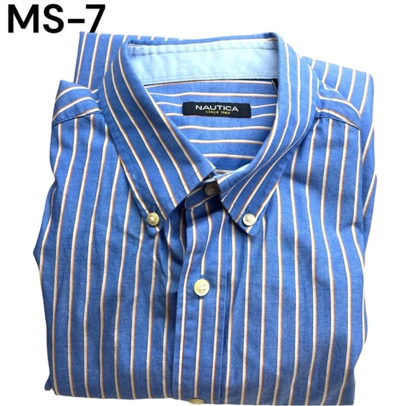 Nautica Other - Sz 17.5 34/35 Nautica Blue/White/Orange Stripe Button Down Shirt